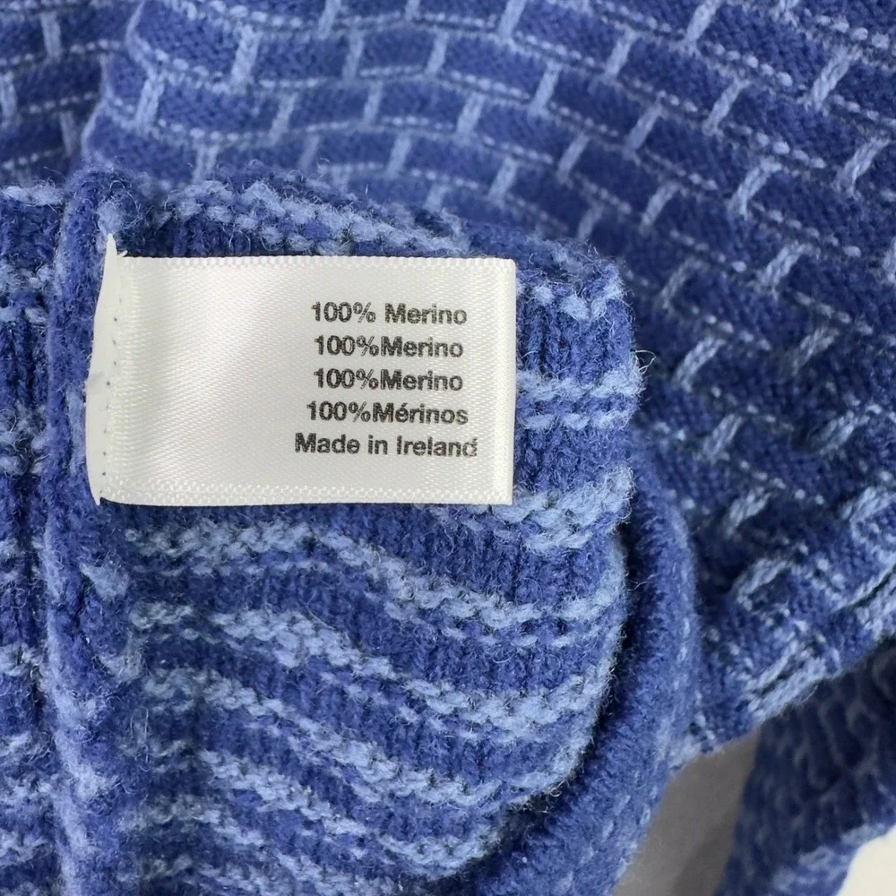 McConnell Sweater Mens L Blue Irish Merino Wool Brick Made in Ireland Grandpa‎
